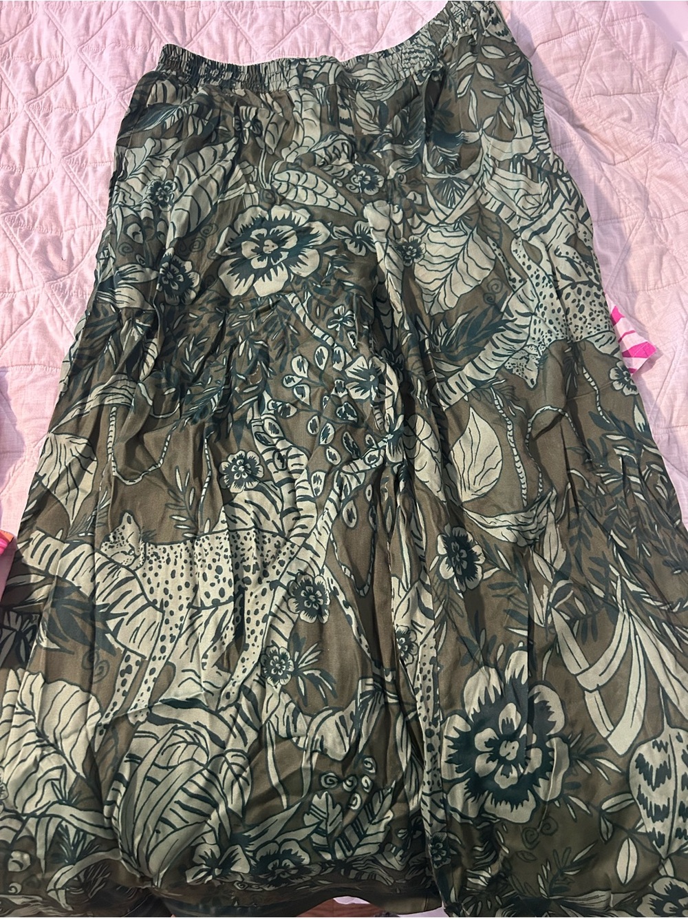 FARM Rio Green Floral Leopard Wide-Leg Palazzo Pants - Picture 2 of 3